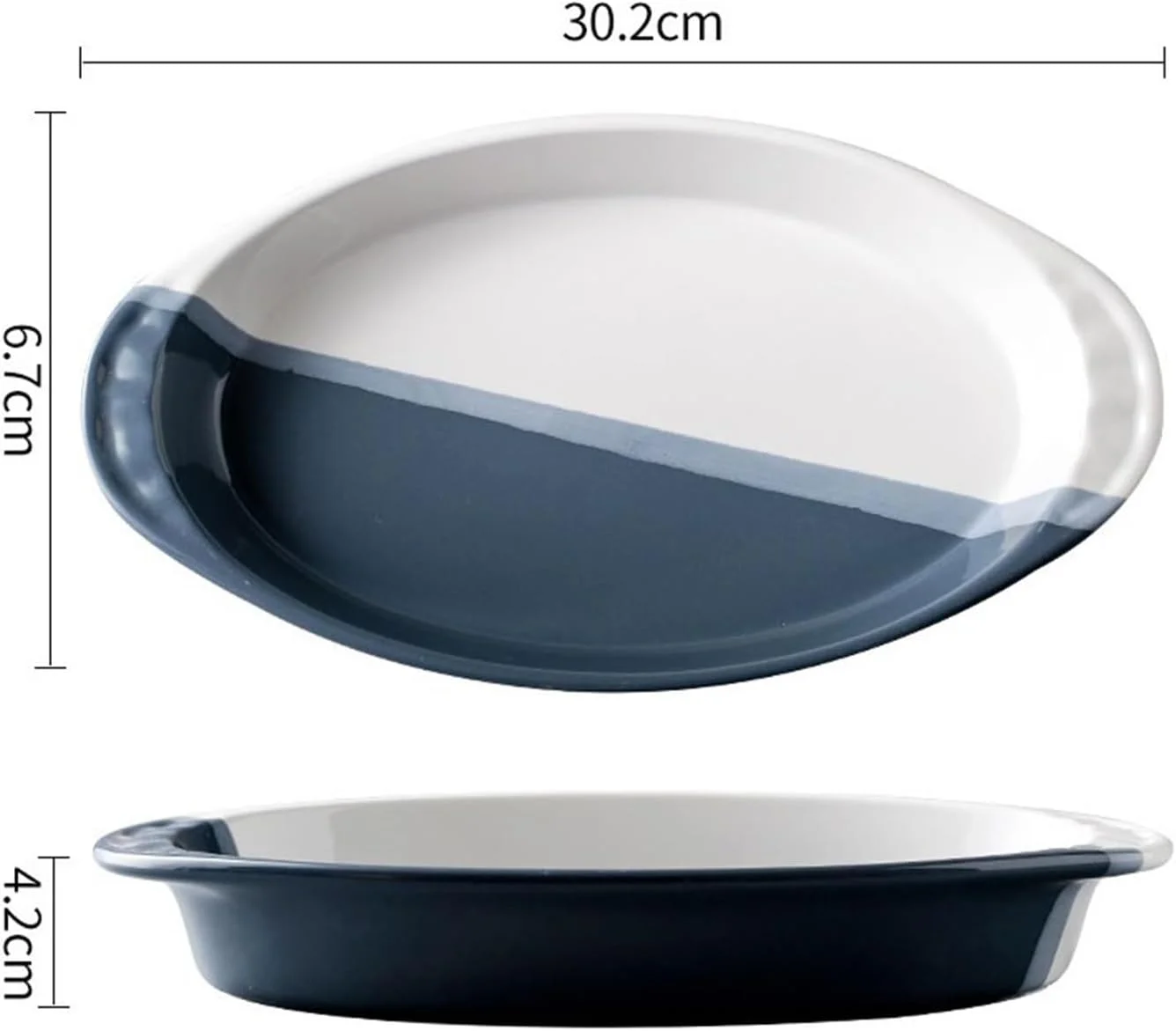 ظرف پخت سرامیکی خلاقانه، بشقاب برنج پخته شده با پنیر، بشقاب دو گوش برای مایکروویو، بشقاب سبزیجات، ظروف، کاسه پخت و پز خانگی فر سرامیکی (آبی،