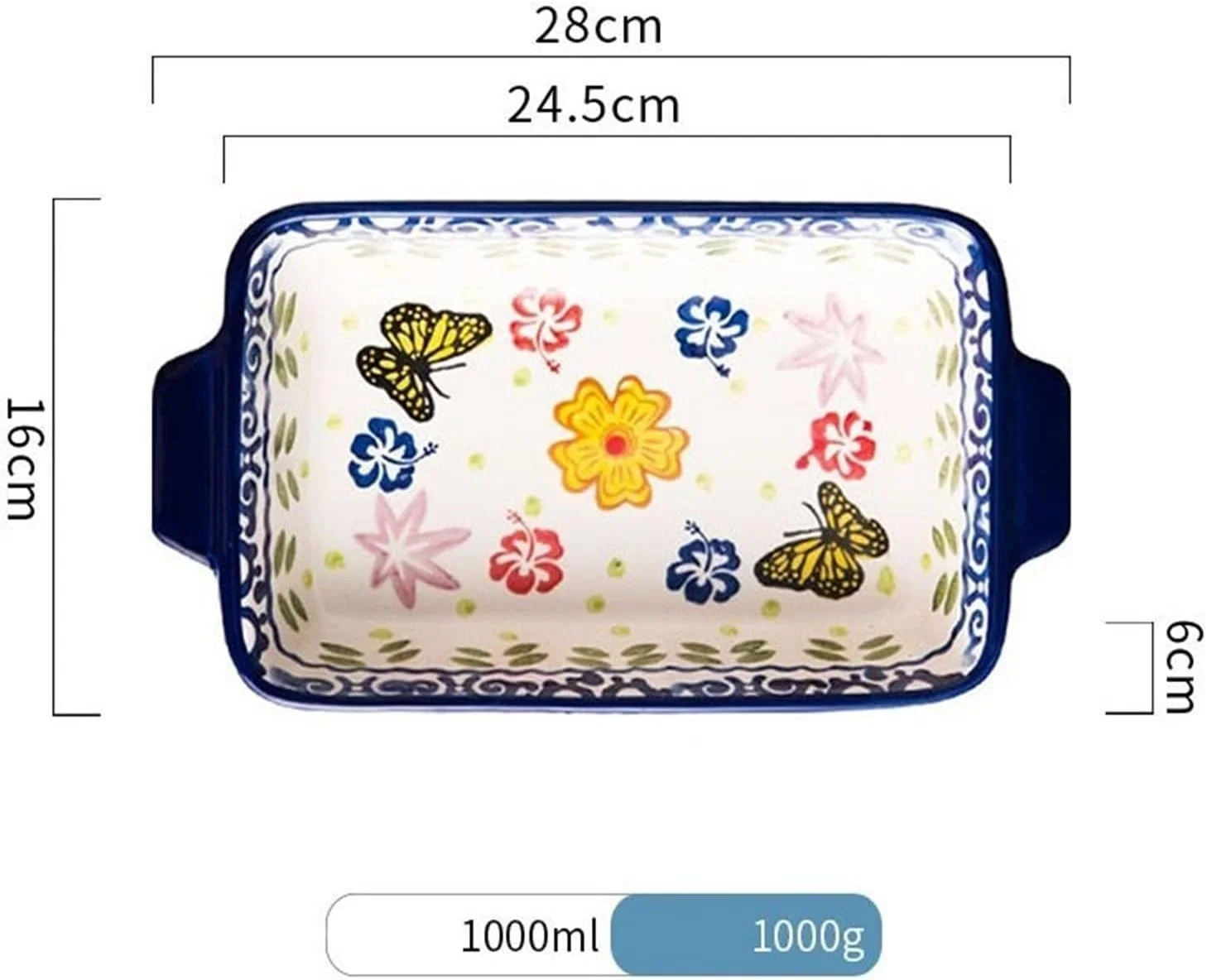 سینی فر JUNCHENG1008، ظرف پخت مستطیلی سرامیکی دست ساز خلاقانه، بشقاب غذای غربی، بشقاب اسپاگتی، ظرف پخت دو گوش، ظرف سبزیجات، سینی فر سرامیکی (1000 میلی لیتر)