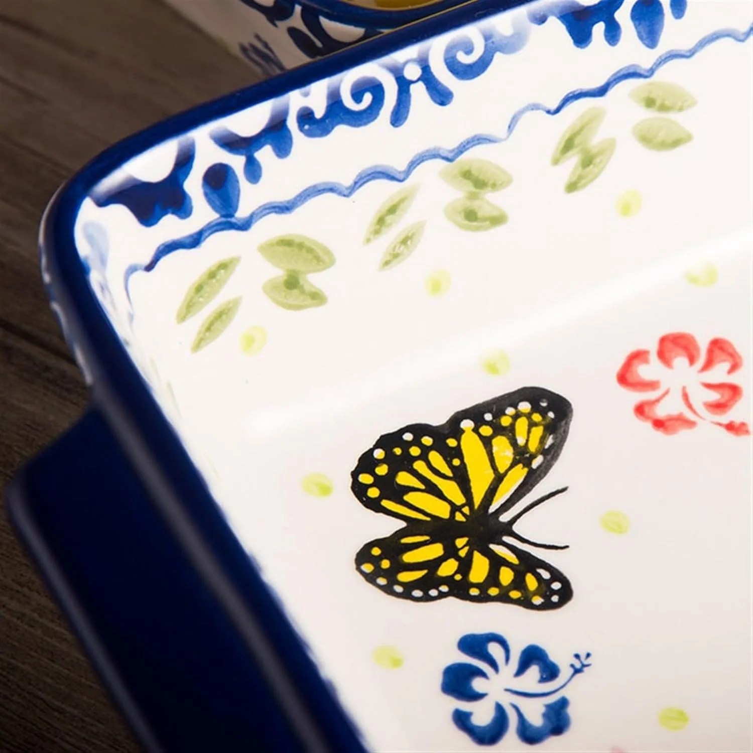 سینی فر JUNCHENG1008، ظرف پخت مستطیلی سرامیکی دست ساز خلاقانه، بشقاب غذای غربی، بشقاب اسپاگتی، ظرف پخت دو گوش، ظرف سبزیجات، سینی فر سرامیکی (1000 میلی لیتر)