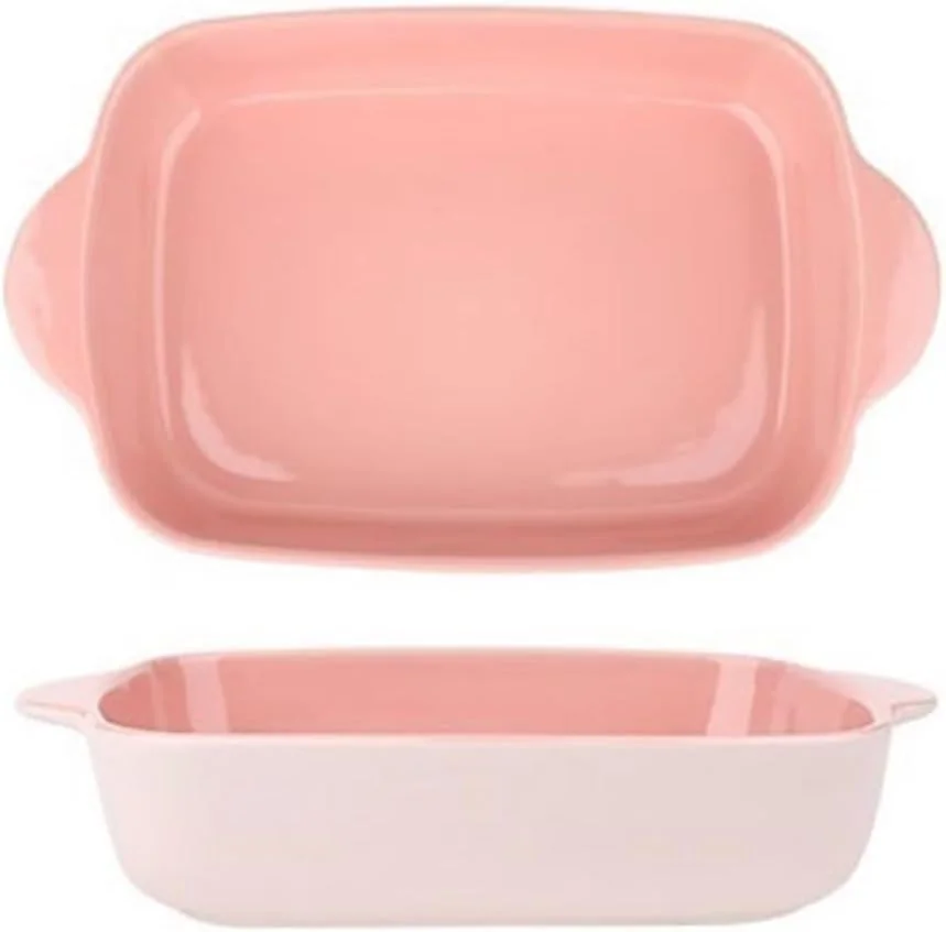 ظرف فر برای پنیر، ظرف برنج پخته شده، ظرف مستطیلی ویژه، ظرف سبزیجات، ظرف دوکفه ای، ظرف سرامیکی فر (صورتی، 9 اینچ)