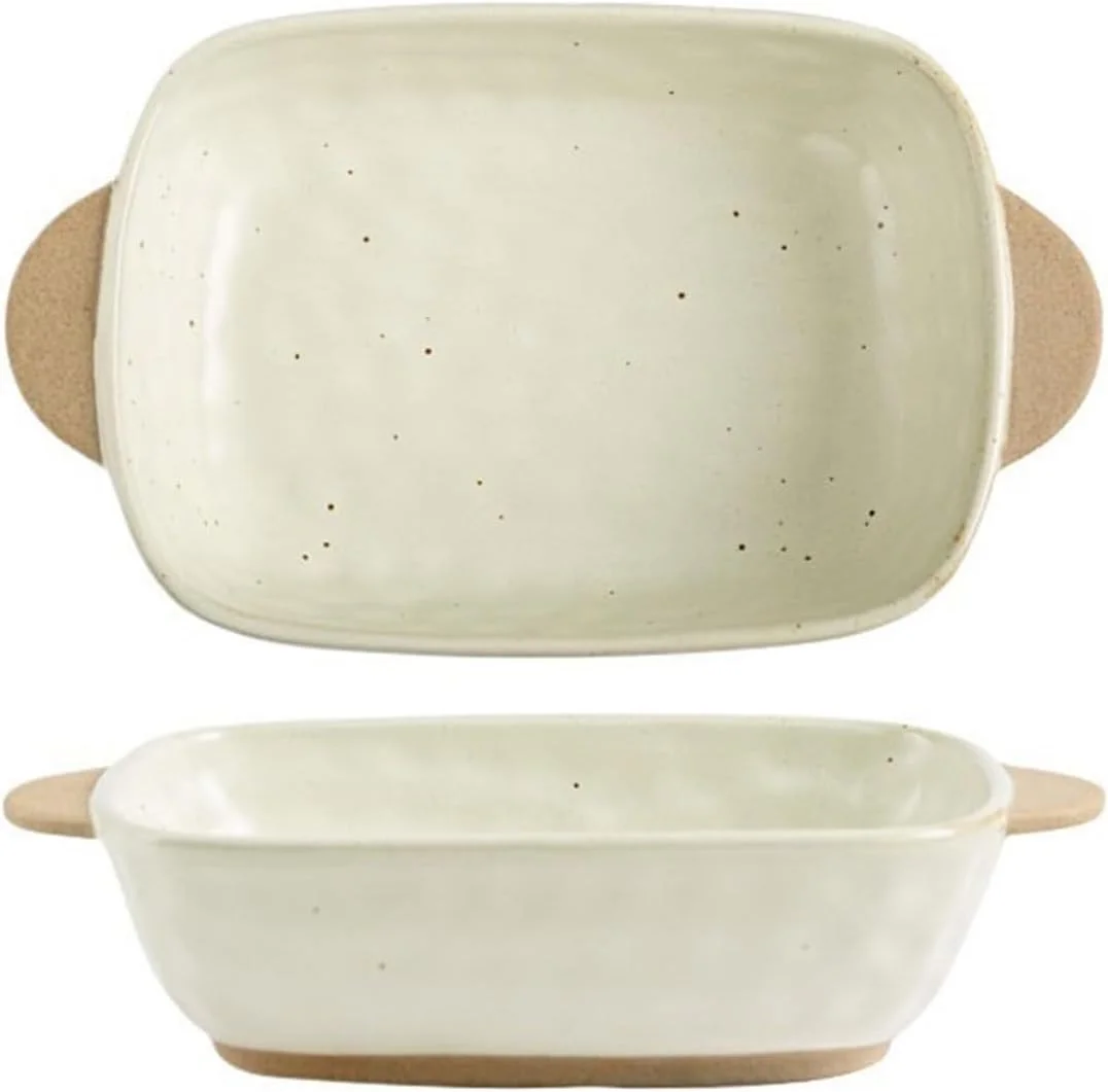 سینی فر سرامیکی مستطیلی با دو دسته، ظرف پخت یکپارچه، مناسب برای استفاده در مایکروویو و فر (سفید، 420 میلی لیتر)