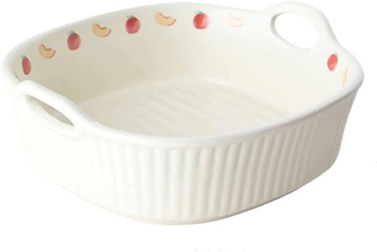 ظرف فر خانگی، سینی پخت فر، کاسه پخت پنیر سرامیکی مقاوم در برابر حرارت بالا، بشقاب شامپ بزرگ ظرف فر سرامیکی (سفید)