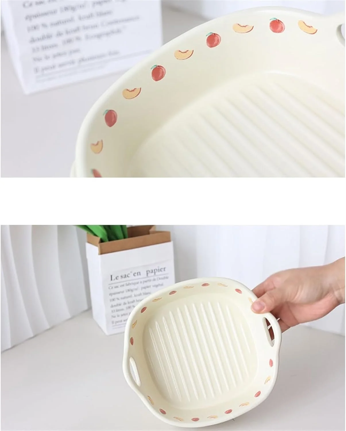 ظرف فر خانگی، سینی پخت فر، کاسه پخت پنیر سرامیکی مقاوم در برابر حرارت بالا، بشقاب شامپ بزرگ ظرف فر سرامیکی (سفید)