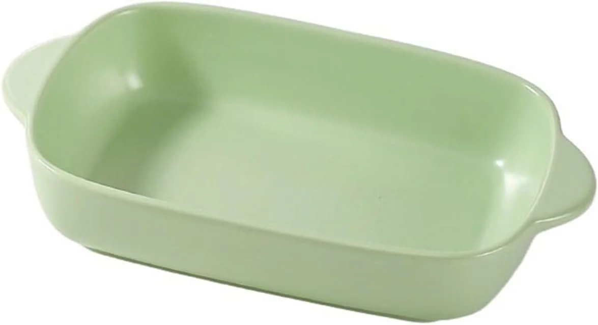 ظرف فر JUNCHENG1008، بشقاب مستطیلی، بشقاب برنج پخته شده با پنیر، بشقاب غذاخوری، بشقاب سبزیجات، ظرف فر سرامیکی با دو دسته (سبز)