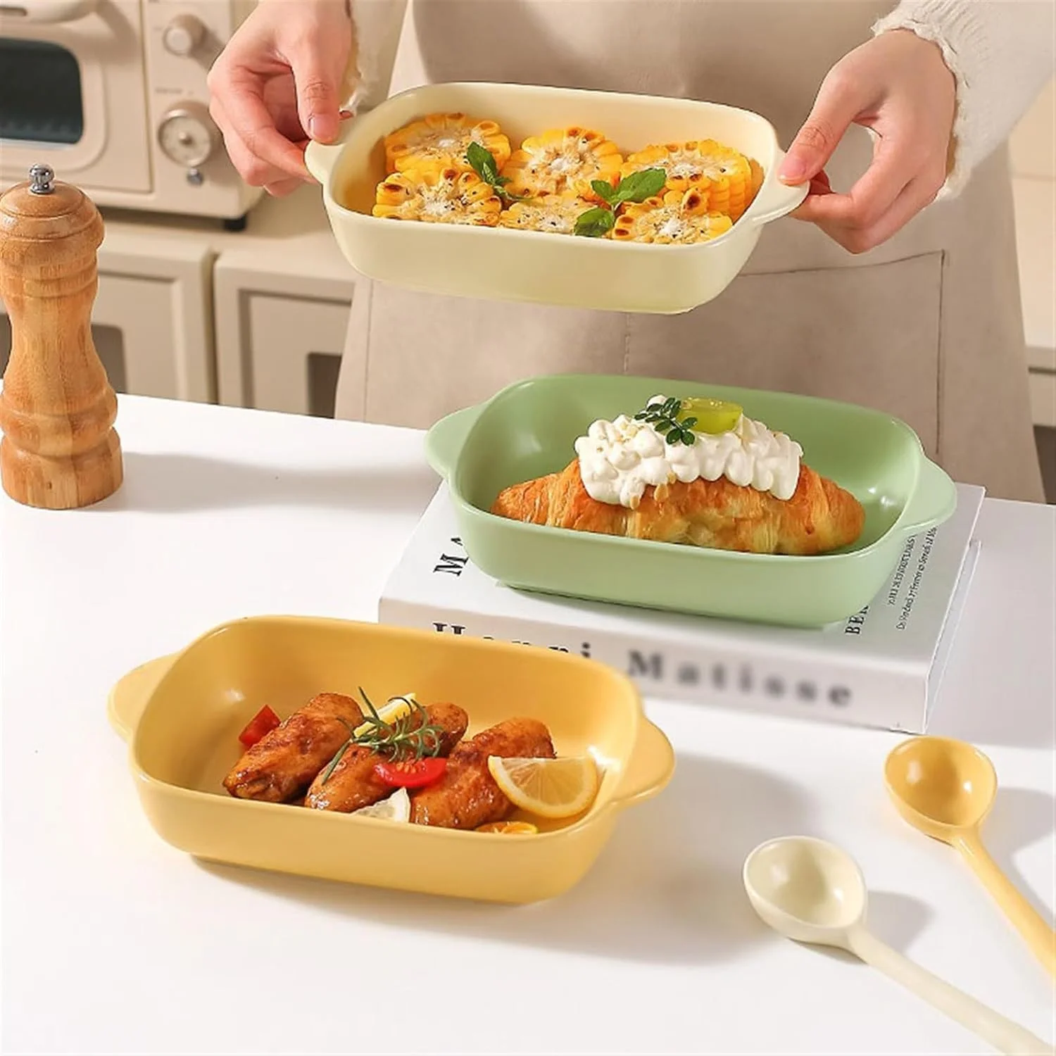 ظرف فر JUNCHENG1008، بشقاب مستطیلی، بشقاب برنج پخته شده با پنیر، بشقاب غذاخوری، بشقاب سبزیجات، ظرف فر سرامیکی با دو دسته (سبز) ظرف فر JUNCHENG1008، بشقاب مستطیلی، بشقاب برنج پخته شده با پنیر، بشقاب غذاخوری، بشقاب سبزیجات، ظرف فر سرامیکی با دو دسته (سبز)