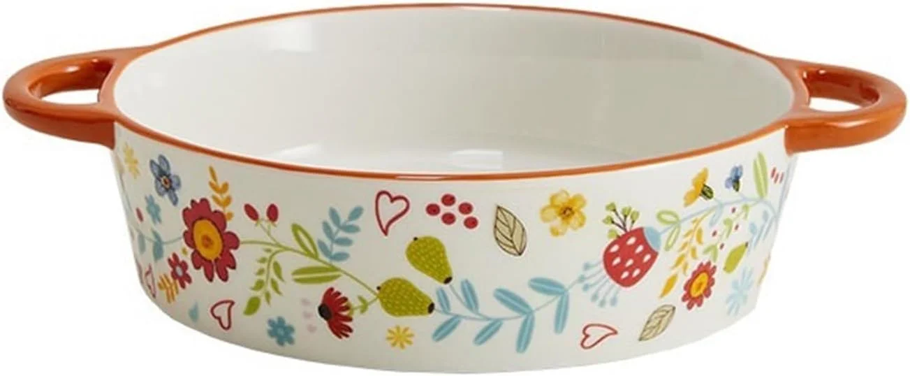 سینی فر JUNCHENG1008، ظرف پخت سرامیکی دو گوش، سبک روستیک، ظرف پخت پنیر، کاسه مخصوص مایکروویو، سینی فر سرامیکی بزرگ