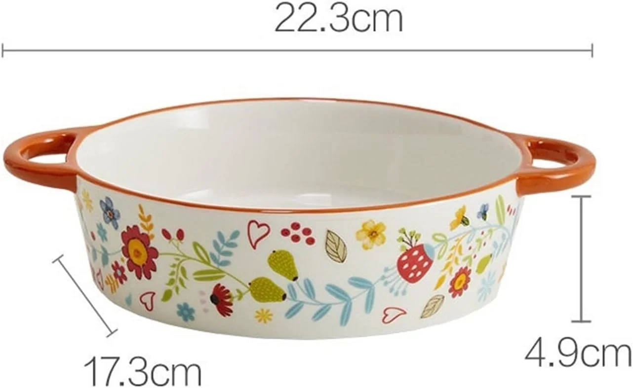 سینی فر JUNCHENG1008، ظرف پخت سرامیکی دو گوش، سبک روستیک، ظرف پخت پنیر، کاسه مخصوص مایکروویو، سینی فر سرامیکی بزرگ