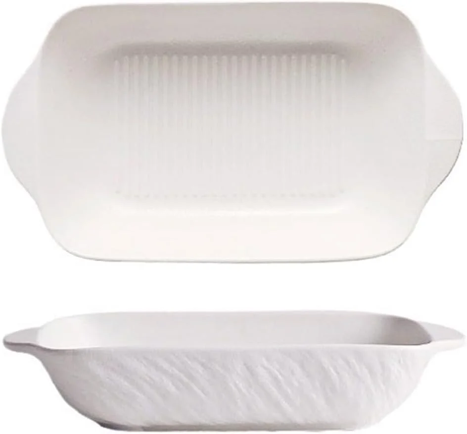 ظرف فر مستطیلی با دو دسته، کاسه پخت، بشقاب پخت، فر، ظروف مایکروویو، تابه سرامیکی، بشقاب برنج و پنیر تخت سرامیکی (سفید)