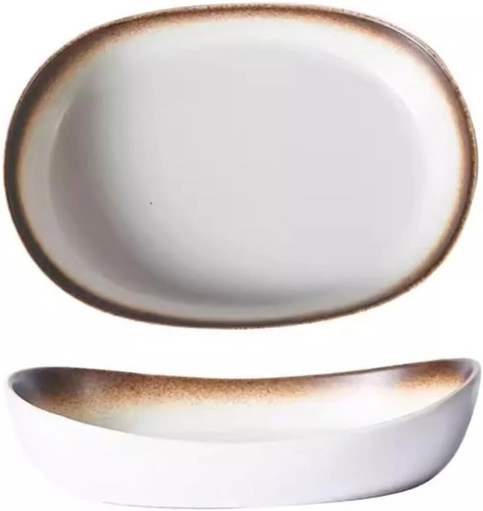 سینی فر ZENGXJYCQINGJIANG، سینی پخت مقاوم در برابر حرارت بالا، بشقاب خانگی، بشقاب ماهی بخارپز، برنج پخته شده، بشقاب شام، فر، مایکروویو، ظروف گرمایشی، سینی پخت سرامیکی (سفید، 8 اینچ)