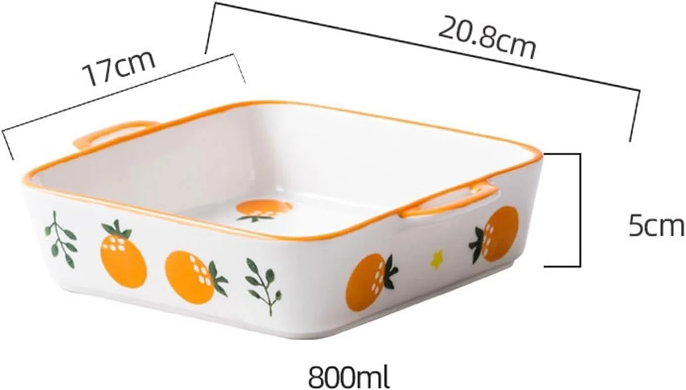 سینی فر JUNCHENG1008، ظرف پخت سرامیکی خانگی، ظرف مخصوص فر، ظرف مستطیلی با دو دسته، ظرف پخت اسپاگتی، سینی فر سرامیکی (نارنجی، 800 میلی لیتر)
