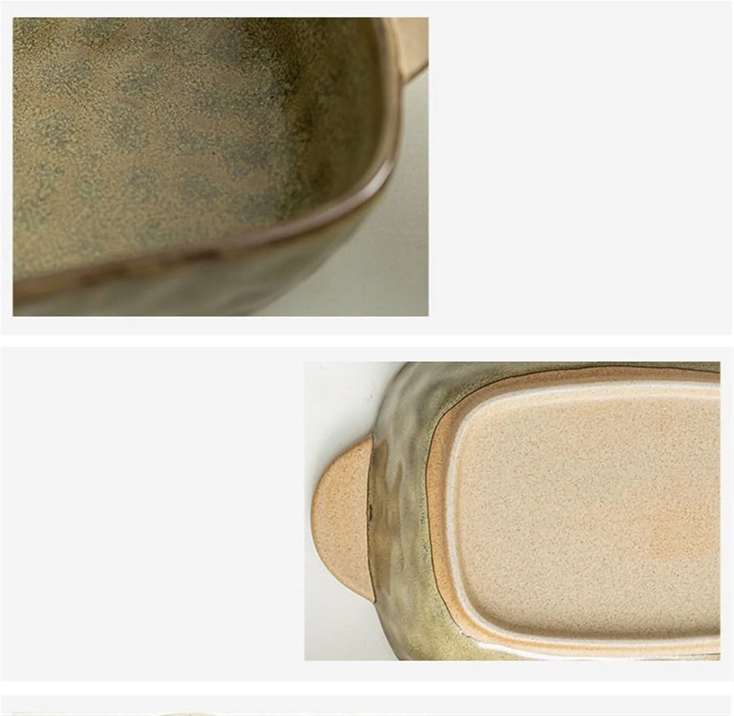 سینی فر JUNCHENG1008، ظرف پخت مستطیلی سرامیکی با دو دسته، ظرف پخت عمیق با طرح قدیمی، کاسه مناسب فر و مایکروویو، بشقاب سرامیکی (سبز، 680 میلی لیتر)