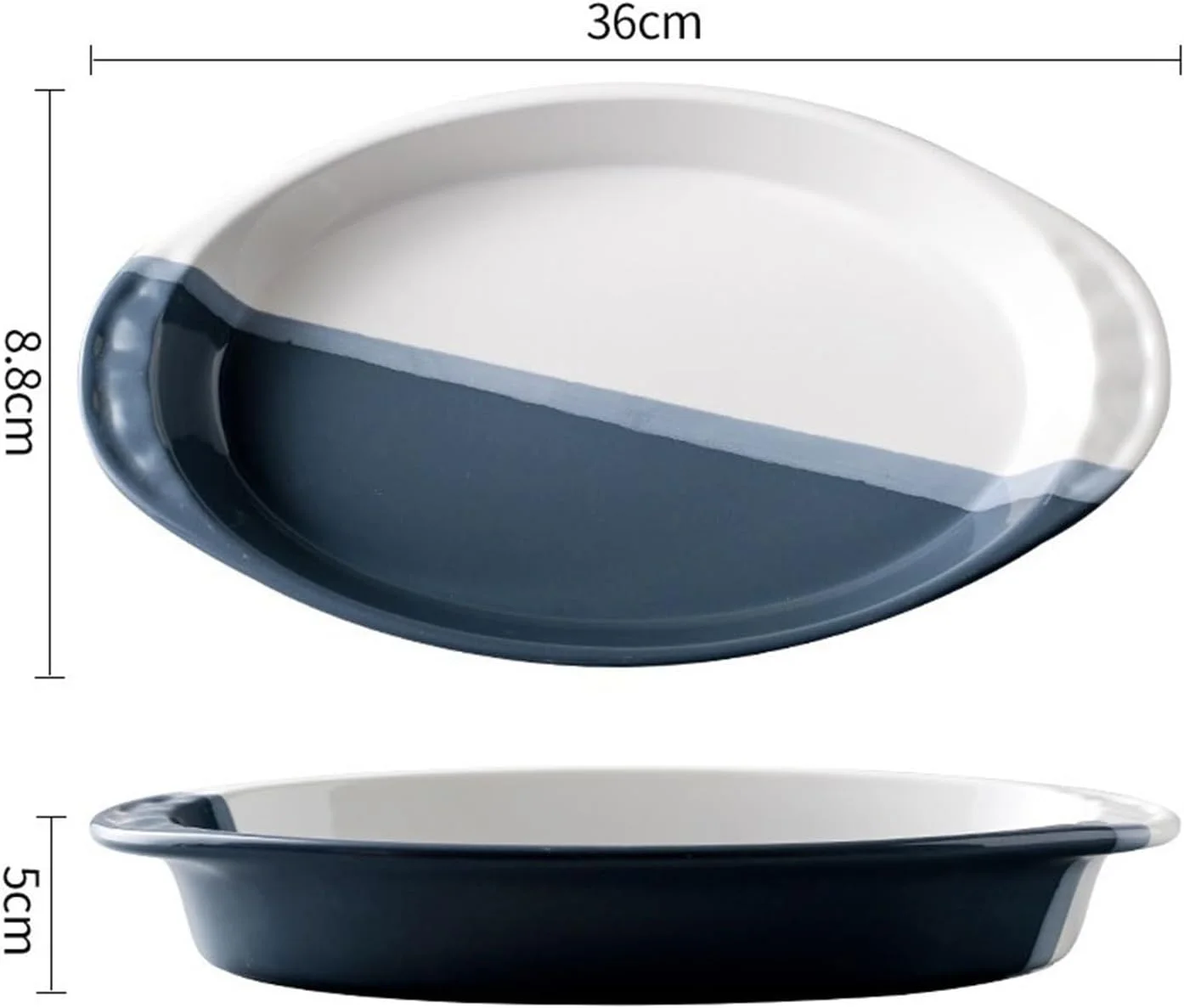 سینی فر JUNCHENG1008، ظرف پخت خلاقانه، ظرف سرامیکی پخت پنیر، بشقاب برنج پخته شده، بشقاب دو گوش مایکروویو، بشقاب سبزیجات، ظروف غذاخوری، کاسه پخت سرامیکی (آبی، 14 اینچ)
