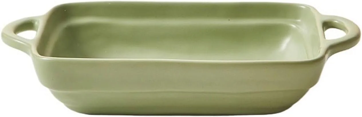 سینی فر JUNCHENG1008، ظرف پخت برنج پنیری سرامیکی، ظرف پخت دو گوش، کاسه فر مایکروویو خانگی، ظرف غذاخوری، ظرف پهن اسپاگتی، سینی پخت سرامیکی (سبز، 7.6 اینچ)