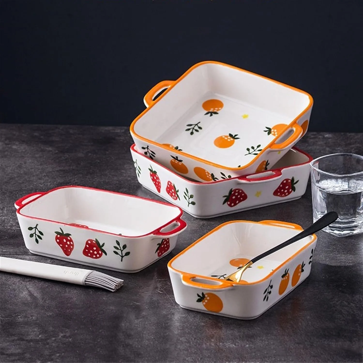 ظرف پخت سرامیکی فر Lijiaxiuyc-101، فر مخصوص، مستطیلی، دو دسته، ظرف پخت اسپاگتی فر مستطیلی (قرمز، 500 میلی لیتر)