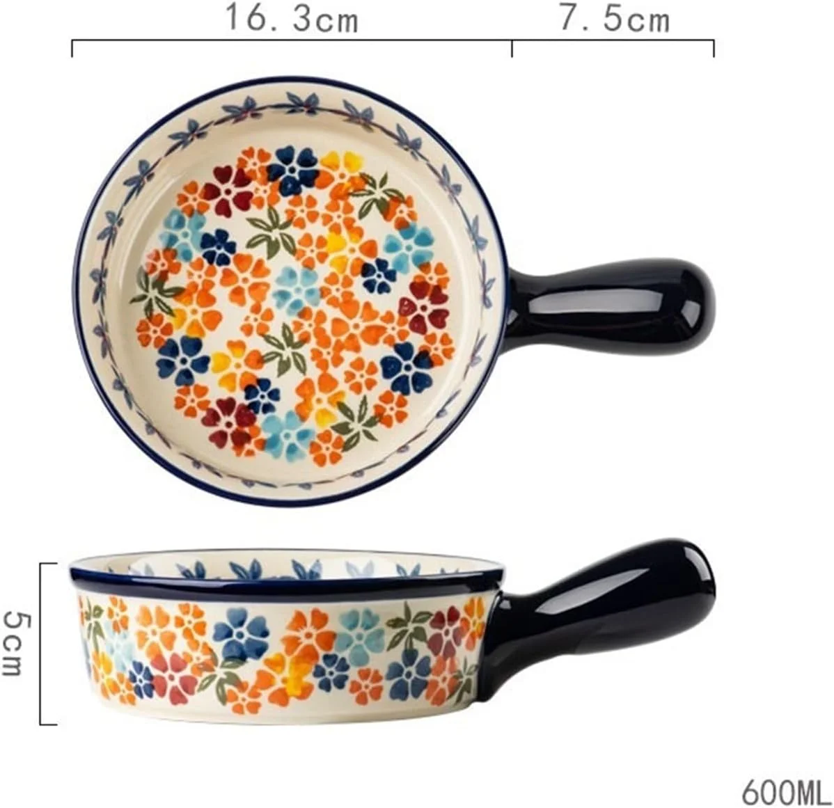 ظرف فر با دسته سرامیکی JUNCHENG1008، ظروف غذاخوری قدیمی، بشقاب سالاد خانگی، ظرف پخت مقاوم در برابر حرارت بالا (16.3 سانتی متر)