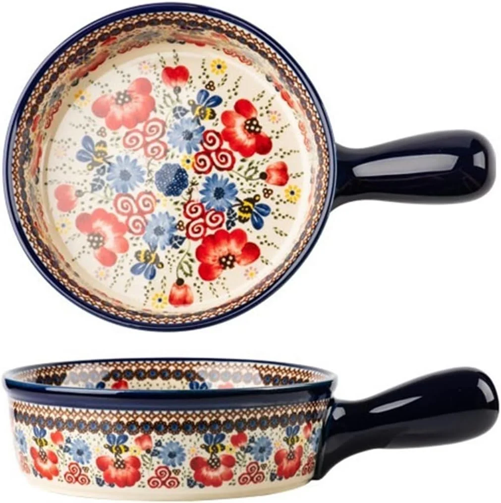 ظرف فر خانگی JUNCHENG1008 زیر لعاب، ظرف پخت سرامیکی با دمای بالا، کاسه دسته دار با ظرفیت بزرگ، ظرف فر سرامیکی عمیق (16.3 سانتی متر)