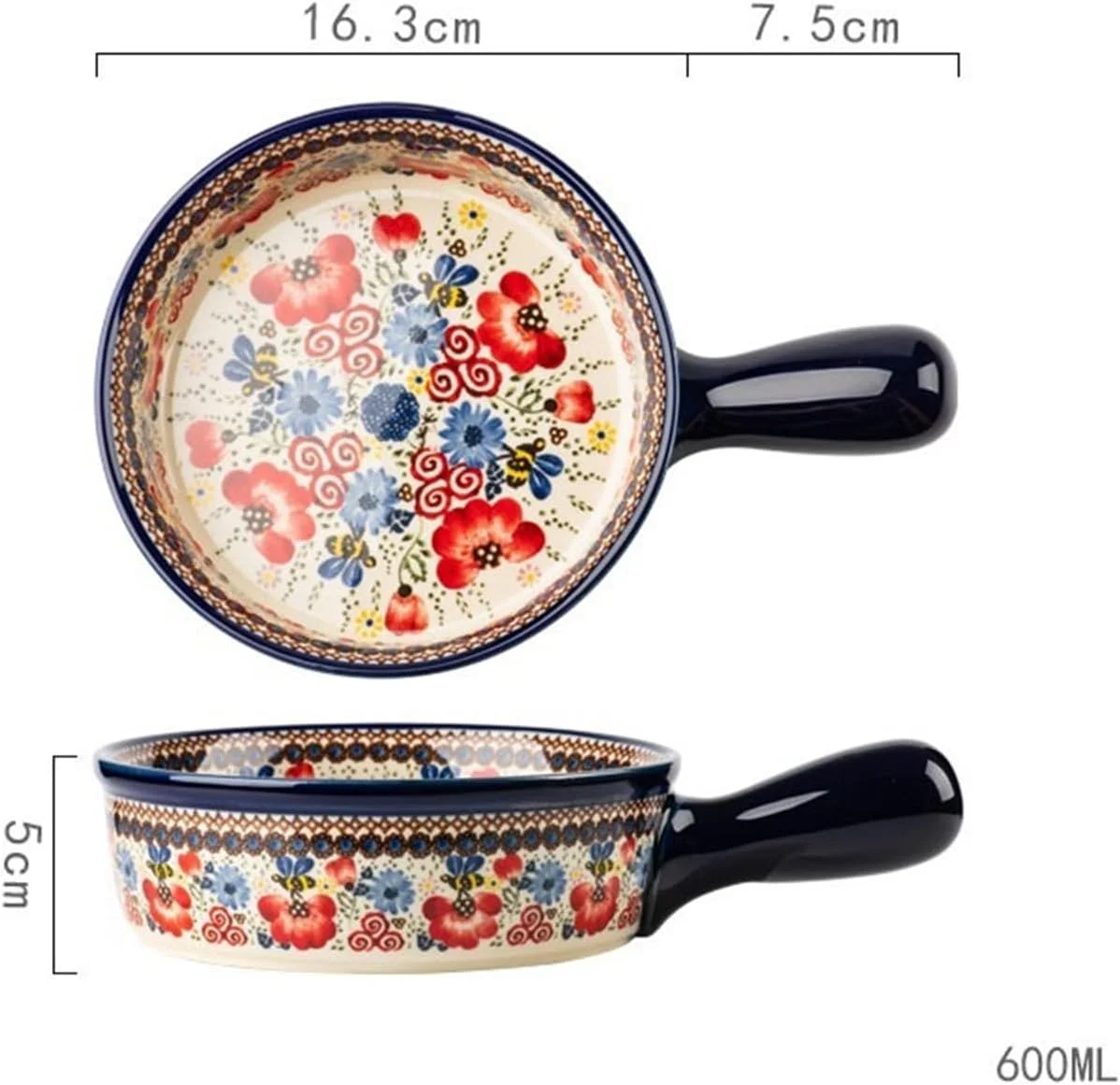 ظرف فر خانگی JUNCHENG1008 زیر لعاب، ظرف پخت سرامیکی با دمای بالا، کاسه دسته دار با ظرفیت بزرگ، ظرف فر سرامیکی عمیق (16.3 سانتی متر)