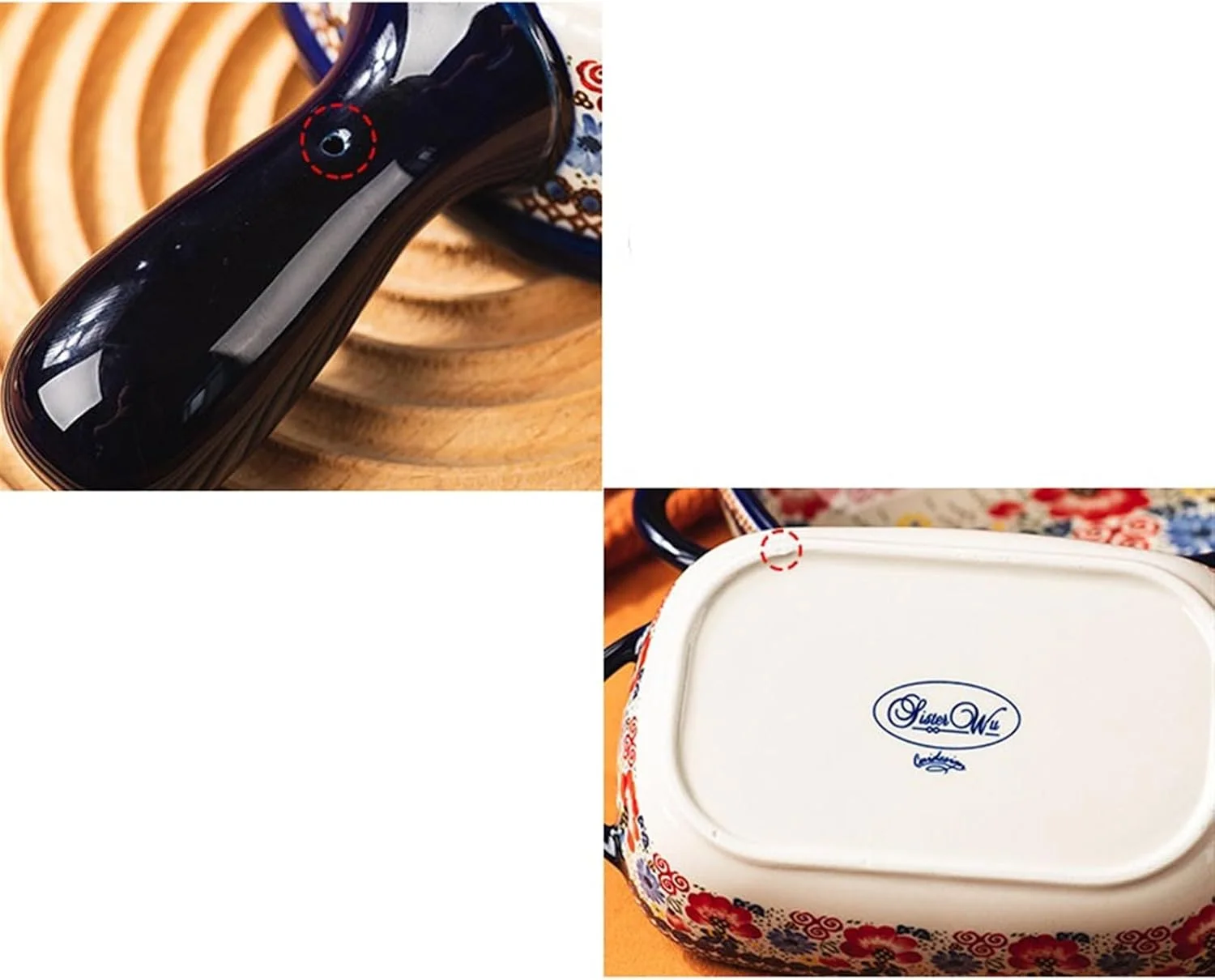 ظرف فر خانگی JUNCHENG1008 زیر لعاب، ظرف پخت سرامیکی با دمای بالا، کاسه دسته دار با ظرفیت بزرگ، ظرف فر سرامیکی عمیق (16.3 سانتی متر)