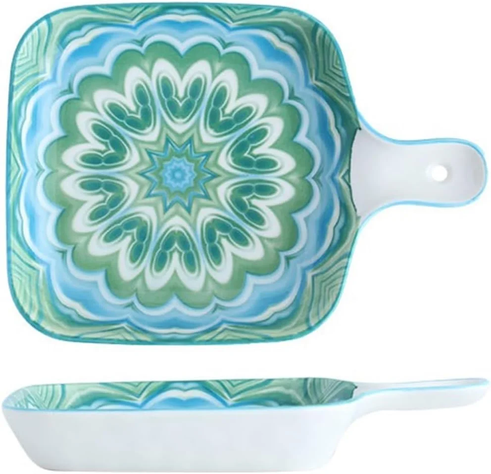 ظرف پخت سرامیکی Lijiaxiuyc-101، ظرف سرامیکی مقاوم در برابر حرارت بالا با دسته، ظرف پخت خانگی، بشقاب برنج پخته شده با پنیر، ظرف پخت مخصوص فر (سبز)