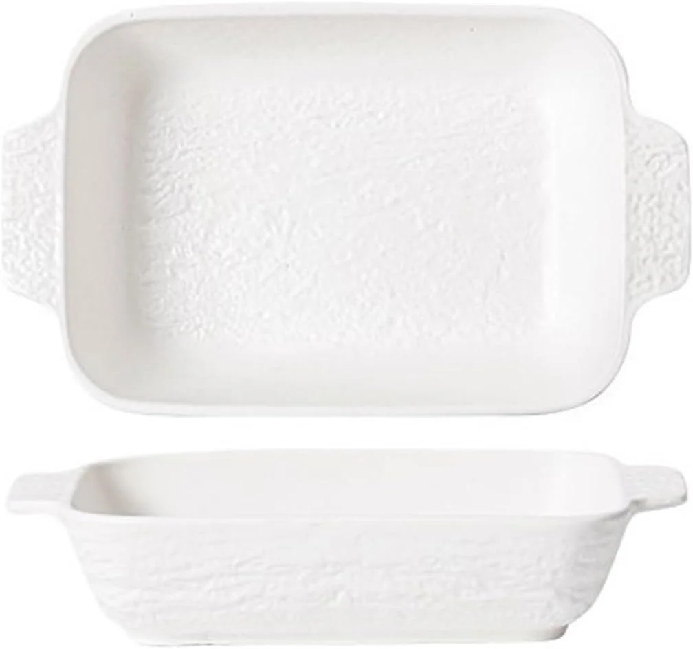 ظرف فر دو گوش طرح سنگ خلاقانه JUNCHENG1008، ظرف سرامیکی مناسب مایکروویو، فر خانگی و پخت و پز، ظرف سرامیکی فر (سفید) 35 سانتی متر