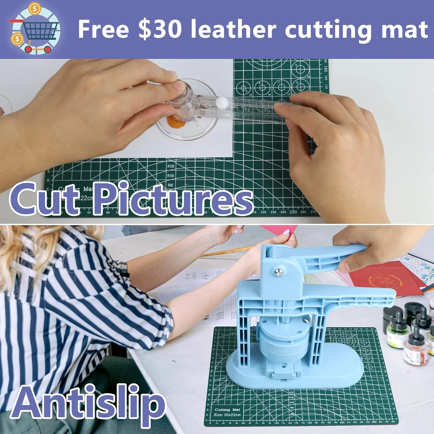 Happizza Button Maker Machine Multiple Sizes (4th Gen), Pin Maker 1+1.25+2.25 inch / 25+32+58mm, Badge Button Press Machine with Cutting Mat & 300 Sets Badge Making Supplies & Circle Cutter Happizza Button Maker Machine Multiple Sizes (4th Gen), Pin Maker 1+1.25+2.25 inch / 25+32+58mm, Badge Button Press Machine with Cutting Mat & 300 Sets Badge Making Supplies & Circle Cutter