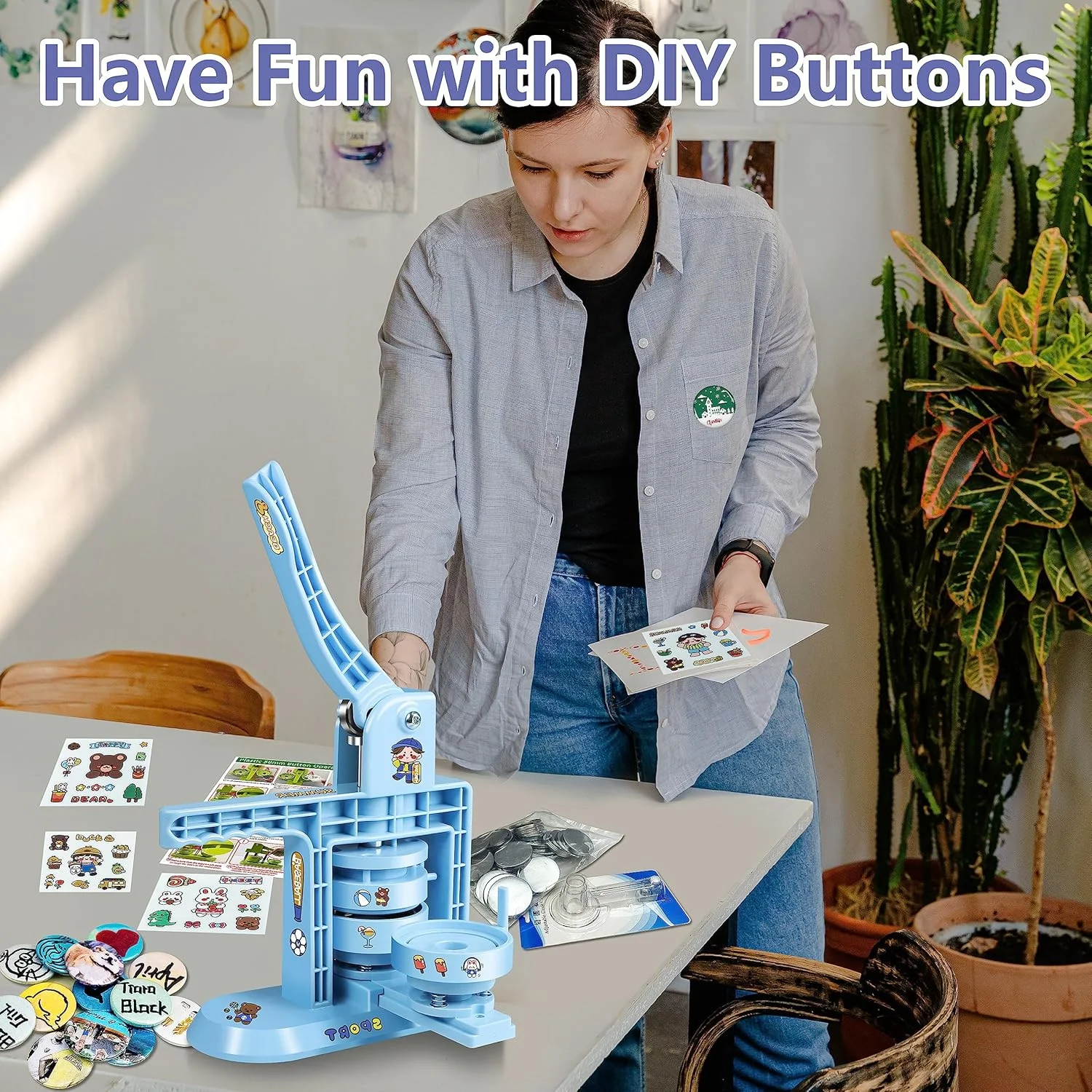 Happizza Button Maker Machine Multiple Sizes (4th Gen), Pin Maker 1+1.25+2.25 inch / 25+32+58mm, Badge Button Press Machine with Cutting Mat & 300 Sets Badge Making Supplies & Circle Cutter Happizza Button Maker Machine Multiple Sizes (4th Gen), Pin Maker 1+1.25+2.25 inch / 25+32+58mm, Badge Button Press Machine with Cutting Mat & 300 Sets Badge Making Supplies & Circle Cutter