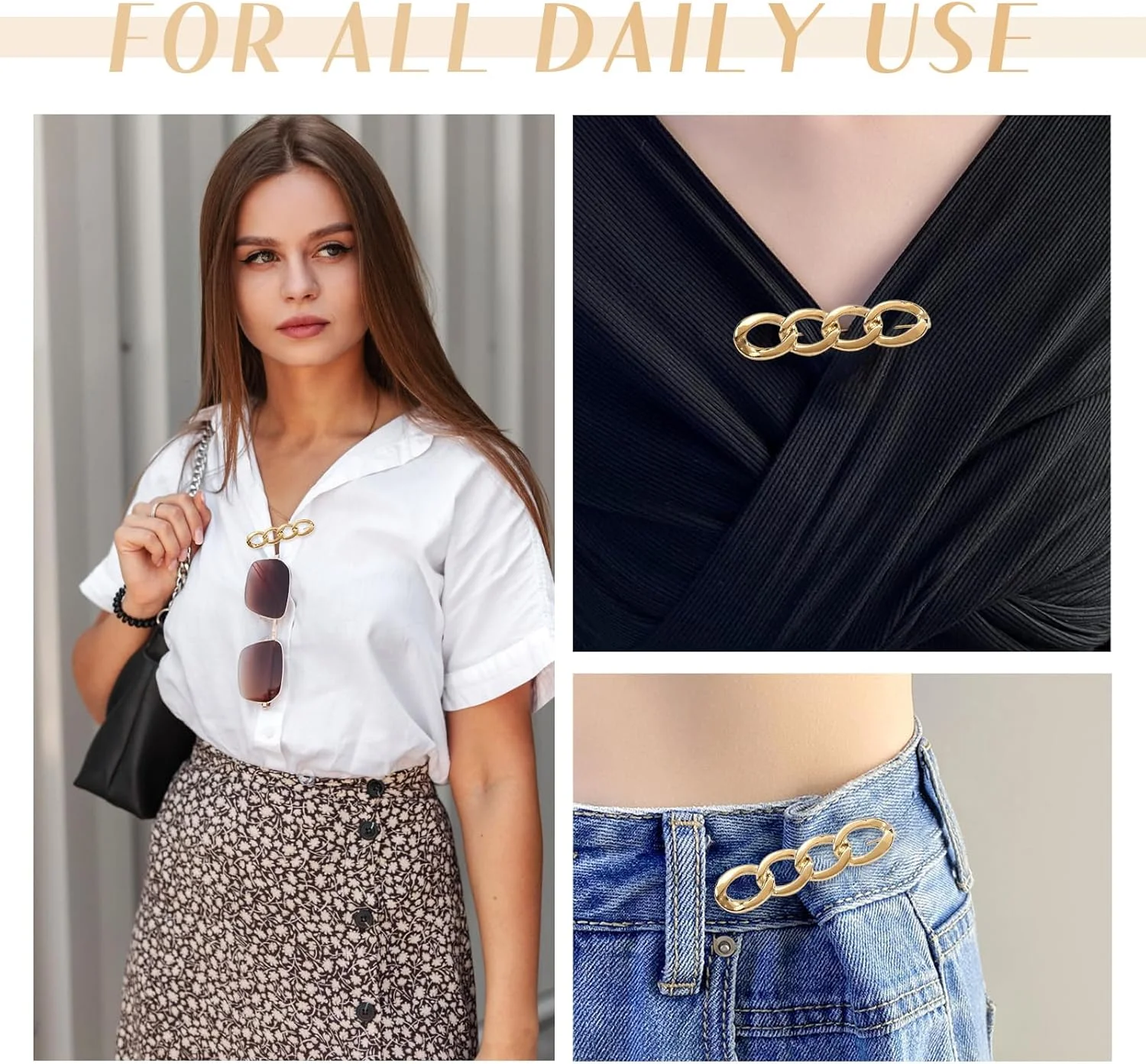 Hanycon Safety Pins, 10pcs 2.35inch Four-Ring Shape Safety Pins Sweater Shawl Clip Brooch Pins for Women Clothing Dress Pants Skirt Waist Pants Extender Dressing Accessories (Gold) Hanycon Safety Pins, 10pcs 2.35inch Four-Ring Shape Safety Pins Sweater Shawl Clip Brooch Pins for Women Clothing Dress Pants Skirt Waist Pants Extender Dressing Accessories (Gold)