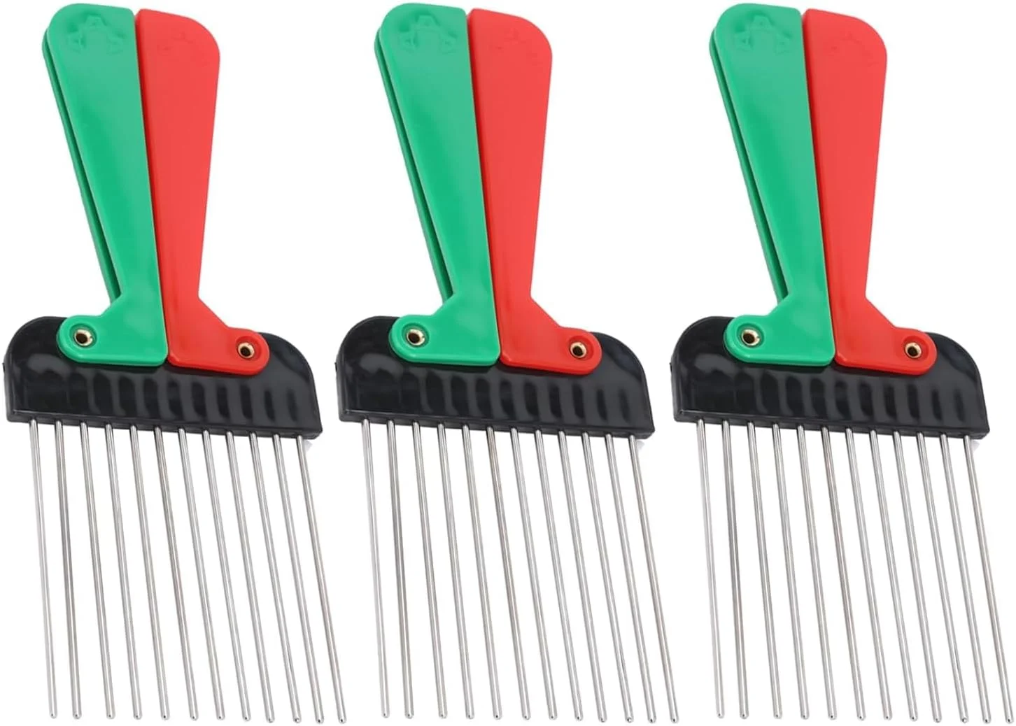 شانه فلزی KASTWAVE، 3 عدد، شانه حالت دهنده دندانه پهن، شانه تاشو قابل حمل با دندانه های پهن برای پوش دادن و جدا کردن مو، شانه حرفه ای مو برای کودکان و بزرگسالان