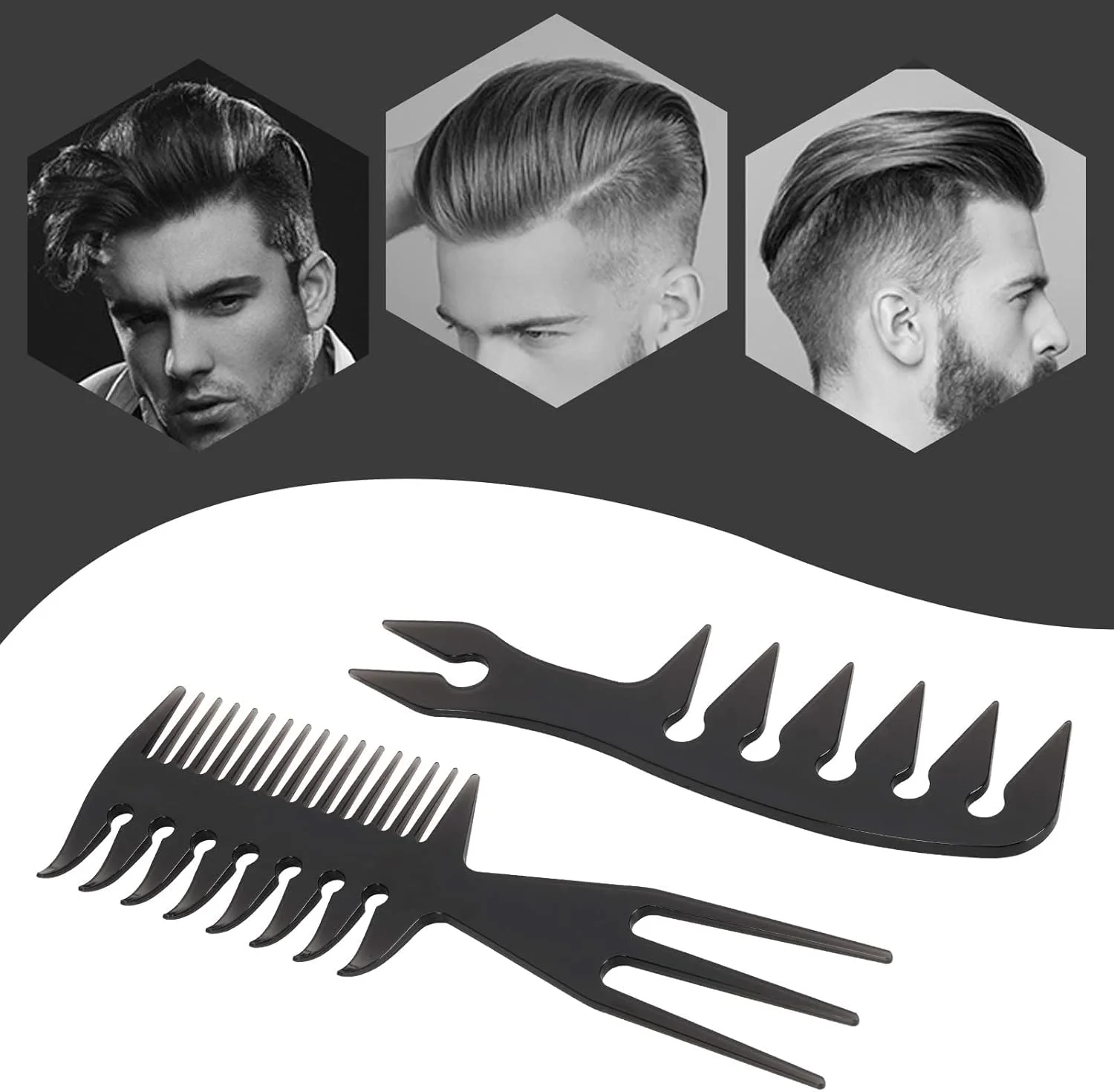 ست شانه حالت دهنده مو KASTWAVE، بسته 2 عددی، شانه آرایشگاهی حرفه ای، برس مو، لوازم جانبی یک طرفه برای آقایان و پسران