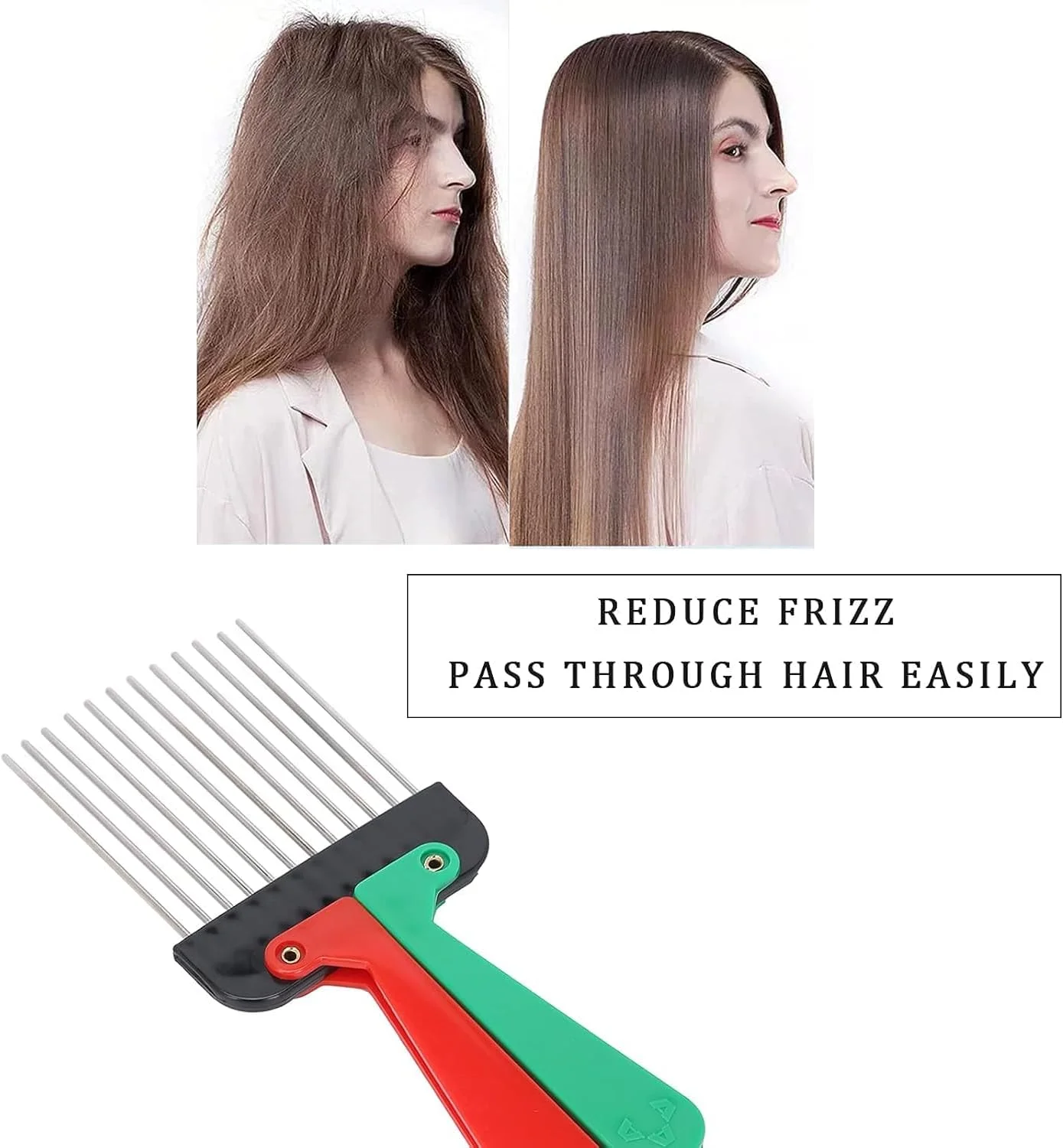 شانه فلزی KASTWAVE، 3 عدد، شانه حالت دهنده دندانه پهن، شانه تاشو قابل حمل با دندانه های پهن برای پوش دادن و جدا کردن مو، شانه حرفه ای مو برای کودکان و بزرگسالان