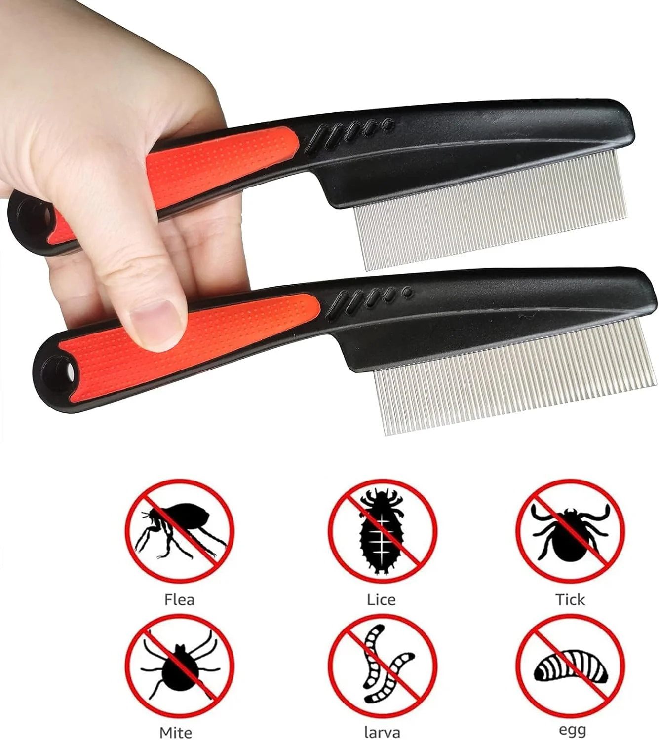 شانه دندانه ریز و درشت استیل KASTWAVE، 2 عدد شانه حرفه ای ضد شوره، شانه مو با دندانه های با استحکام بالا، ابزار نظافت برای کودکان و بزرگسالان