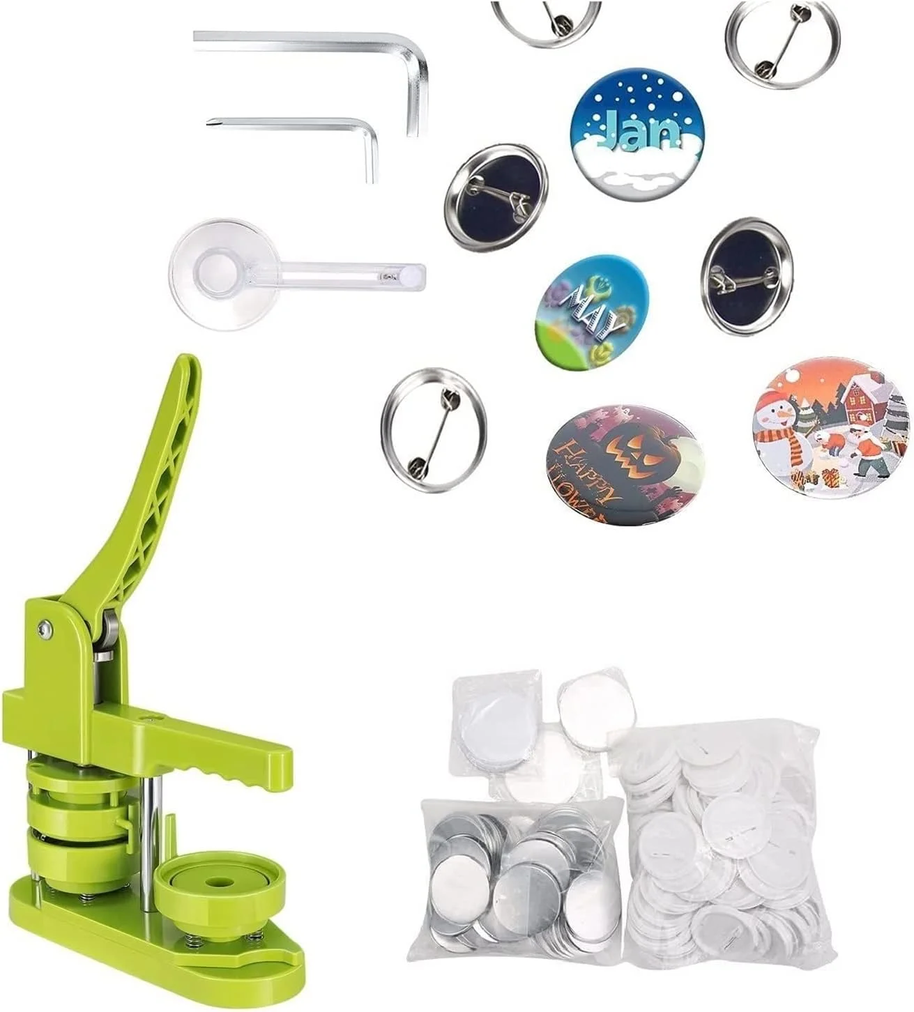 دستگاه دکمه ساز GZDcjsc، شامل 100 عدد دکمه فلزی، برش دایره ای، تصاویر، واشر، دستگاه پرس پانچ نشان سینه، قطعات دکمه برای لوازم صنایع دستی DIY و برش دایره ای دستگاه دکمه ساز GZDcjsc، شامل 100 عدد دکمه فلزی، برش دایره ای، تصاویر، واشر، دستگاه پرس پانچ نشان سینه، قطعات دکمه برای لوازم صنایع دستی DIY و برش دایره ای