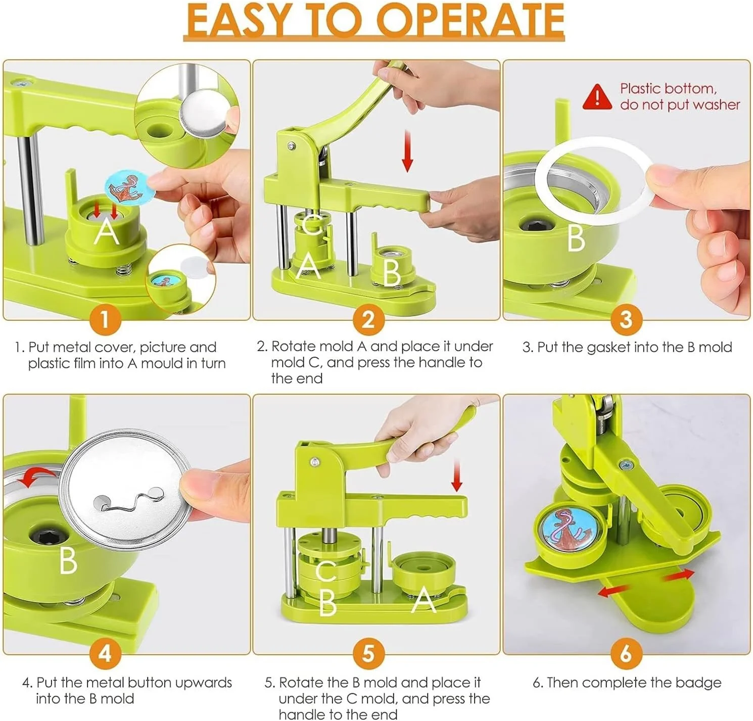 دستگاه دکمه ساز GZDcjsc، شامل 100 عدد دکمه فلزی، برش دایره ای، تصاویر، واشر، دستگاه پرس پانچ نشان سینه، قطعات دکمه برای لوازم صنایع دستی DIY و برش دایره ای