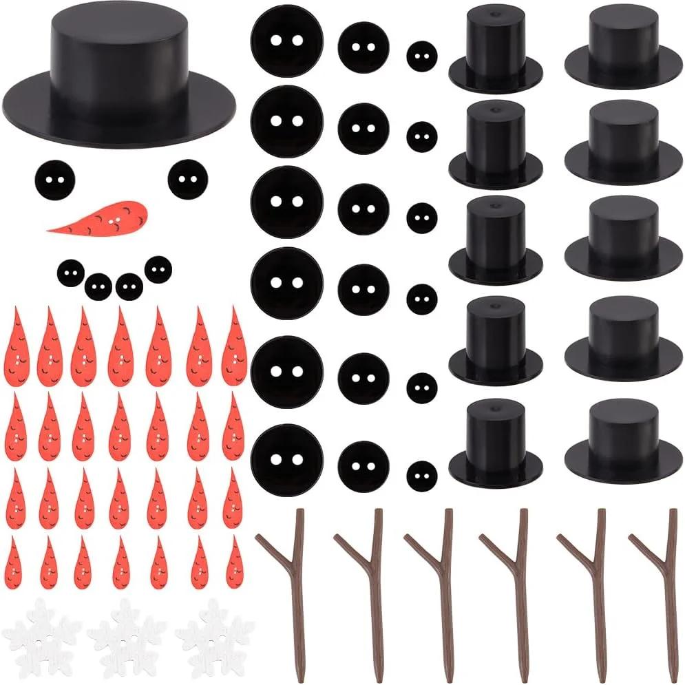 GORGECRAFT کیت کاردستی آدم برفی کریسمس 510 عددی، بینی هویجی چوبی مینیاتوری، کلاه های مشکی پلاستیکی، دکمه های دانه برفی کوچک، شاخ گوزن، مناسب برای ساخت کاردستی زمستانی جشن کریسمس