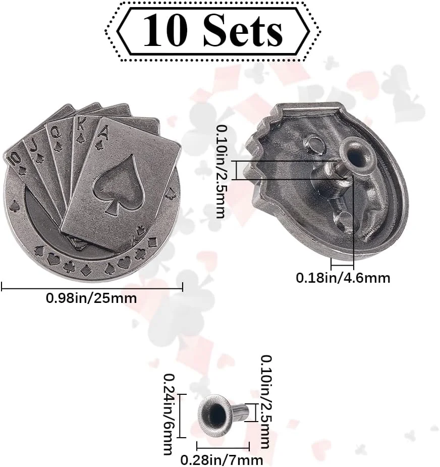 GORGECRAFT 1 جعبه 10 ست دکمه های پشتی پیچی کارت بازی سگک های آلیاژی نقره ای عتیقه تبتی Conchos Castings Snap Fastener تزیینات چرمی تزئینی قدیمی برای کیف پول کمربند جلیقه کیف GORGECRAFT 1 جعبه 10 ست دکمه های پشتی پیچی کارت بازی سگک های آلیاژی نقره ای عتیقه تبتی Conchos Castings Snap Fastener تزیینات چرمی تزئینی قدیمی برای کیف پول کمربند جلیقه کیف