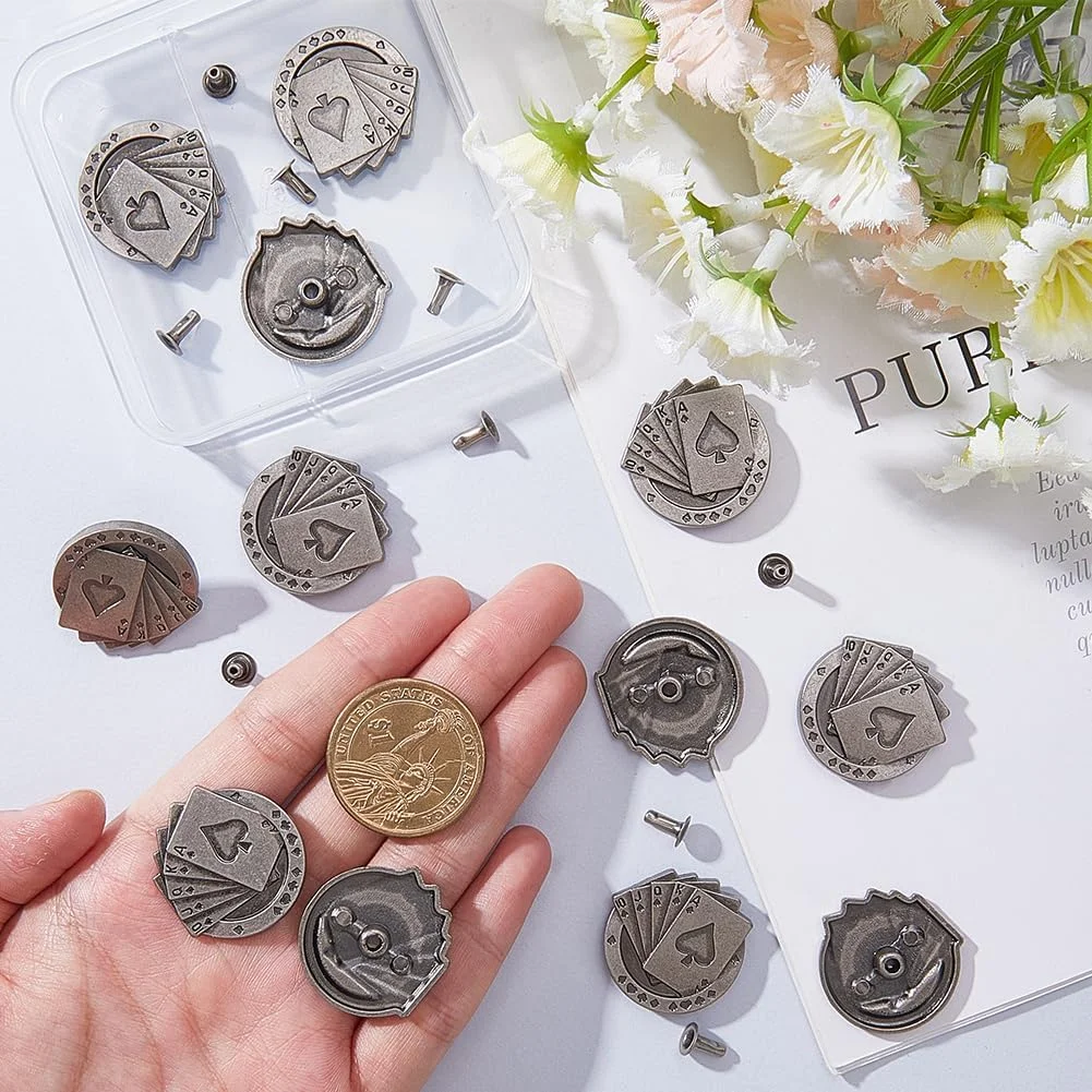 GORGECRAFT 1 جعبه 10 ست دکمه های پشتی پیچی کارت بازی سگک های آلیاژی نقره ای عتیقه تبتی Conchos Castings Snap Fastener تزیینات چرمی تزئینی قدیمی برای کیف پول کمربند جلیقه کیف GORGECRAFT 1 جعبه 10 ست دکمه های پشتی پیچی کارت بازی سگک های آلیاژی نقره ای عتیقه تبتی Conchos Castings Snap Fastener تزیینات چرمی تزئینی قدیمی برای کیف پول کمربند جلیقه کیف