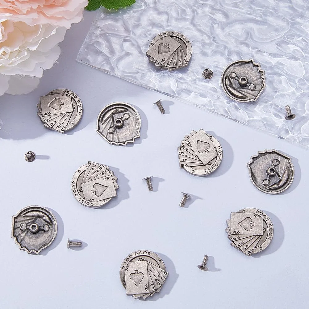 GORGECRAFT 1 جعبه 10 ست دکمه های پشتی پیچی کارت بازی سگک های آلیاژی نقره ای عتیقه تبتی Conchos Castings Snap Fastener تزیینات چرمی تزئینی قدیمی برای کیف پول کمربند جلیقه کیف GORGECRAFT 1 جعبه 10 ست دکمه های پشتی پیچی کارت بازی سگک های آلیاژی نقره ای عتیقه تبتی Conchos Castings Snap Fastener تزیینات چرمی تزئینی قدیمی برای کیف پول کمربند جلیقه کیف