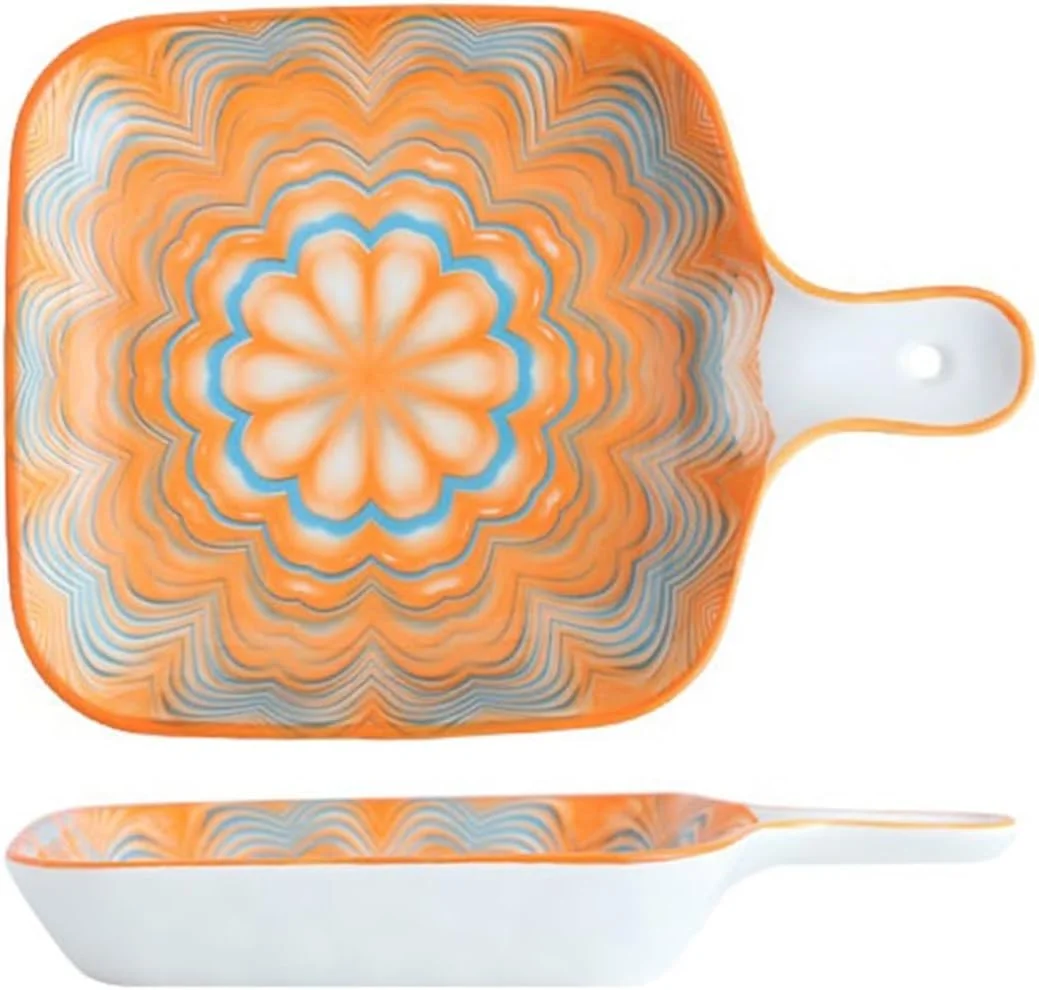 ظروف پخت برای فر، ظرف سرامیکی با حرارت بالا با دسته، ظرف پخت خانگی، بشقاب برنج پخته شده با پنیر، ظرف پخت مخصوص فر (نارنجی)