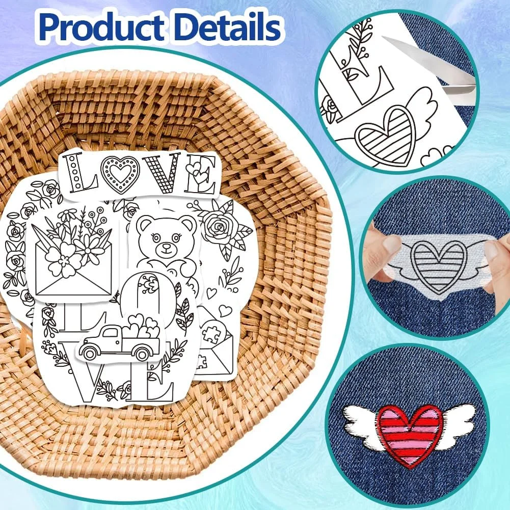 گلوبلند، 4 برگه تثبیت کننده گلدوزی محلول در آب 29.7x21 سانتی متر، طرح های روز ولنتاین، گل رز، درخت عشق، تثبیت کننده خود چسب گلدوزی قابل شستشو برای گلدوزی با دست