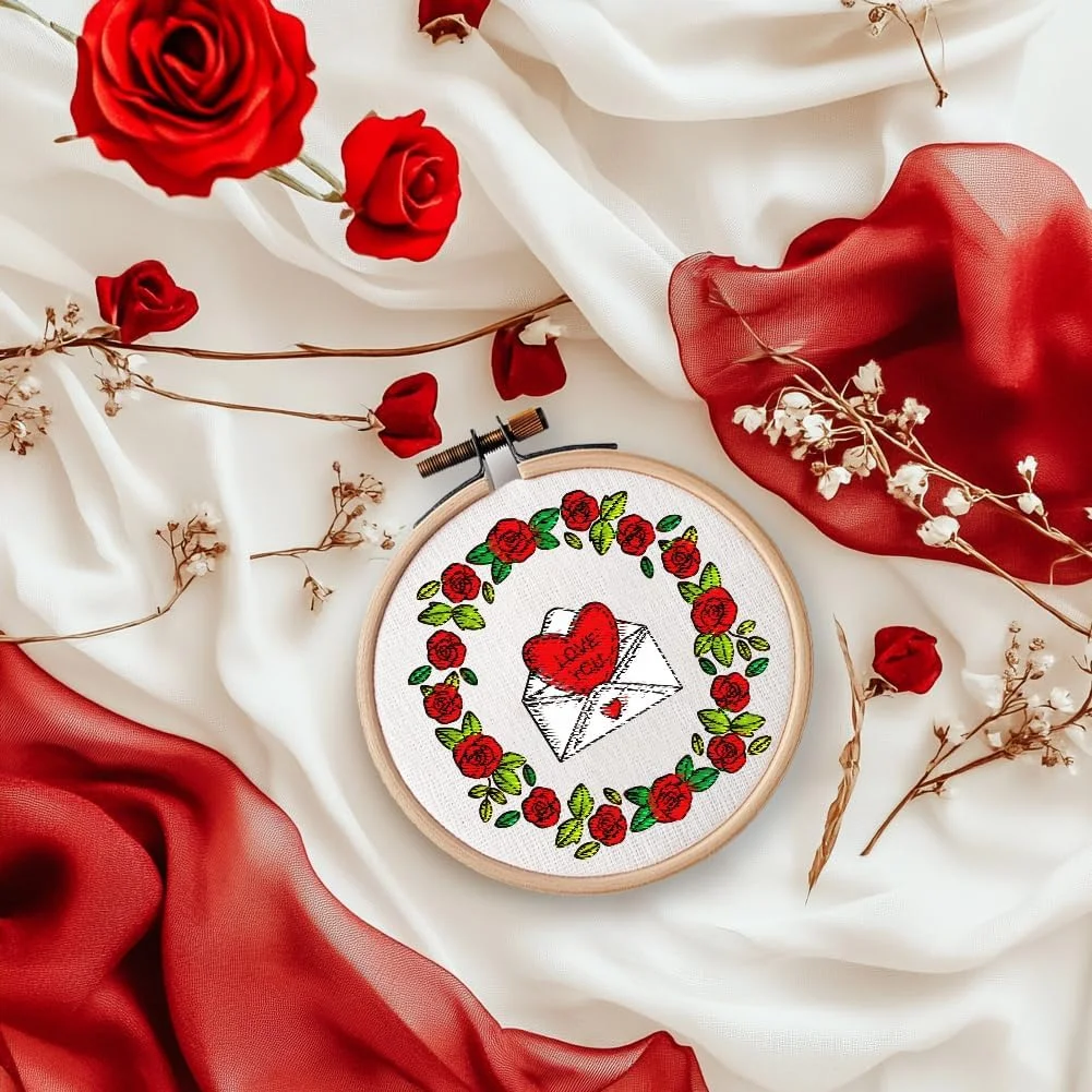 گلوبلند، 4 برگه تثبیت کننده گلدوزی محلول در آب 29.7x21 سانتی متر، طرح های روز ولنتاین، گل رز، درخت عشق، تثبیت کننده خود چسب گلدوزی قابل شستشو برای گلدوزی با دست