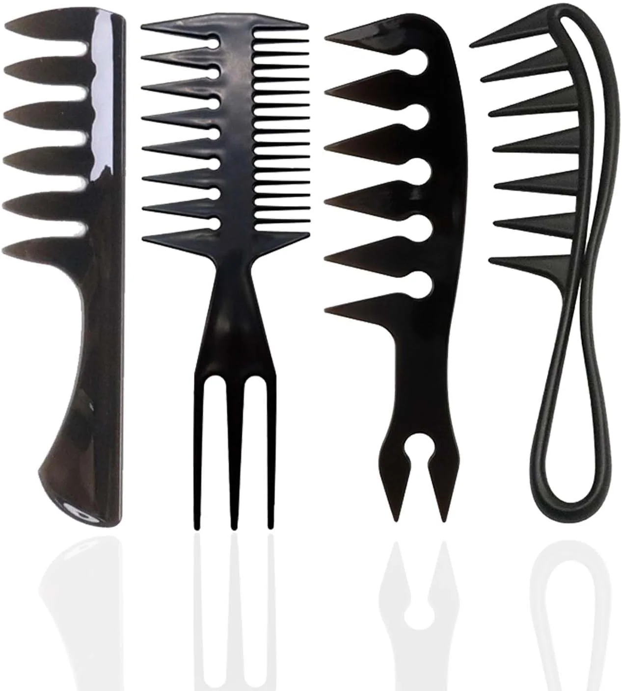 ست حالت دهنده مو مردانه Flomiara شامل 4 عدد شانه مو، شانه با دندانه پهن بافت دار آرایشگری، مناسب برای مدل موهای کویف، پمپادور، آندرکات، مناسب برای انواع مدل موهای مردانه، وینتیج، مناسب برای استفاده در منزل و توسط آرایشگران