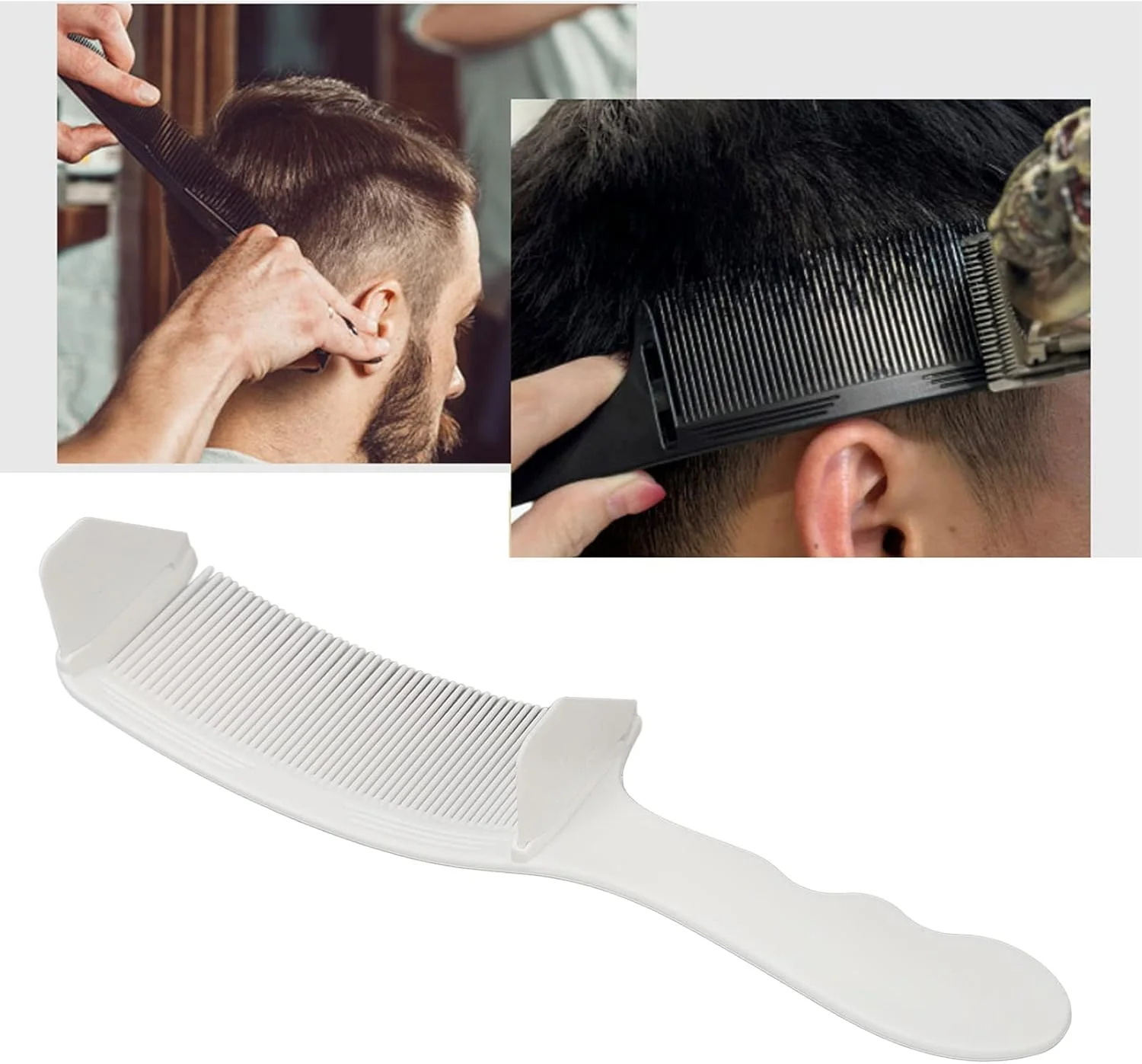 شانه اصلاح منحنی فوکتی، شانه قابل تنظیم آرایشگری، ابزار حالت دهنده مو مقاوم در برابر حرارت برای مدل موهای مردانه، سالن آرایشگری (سفید)