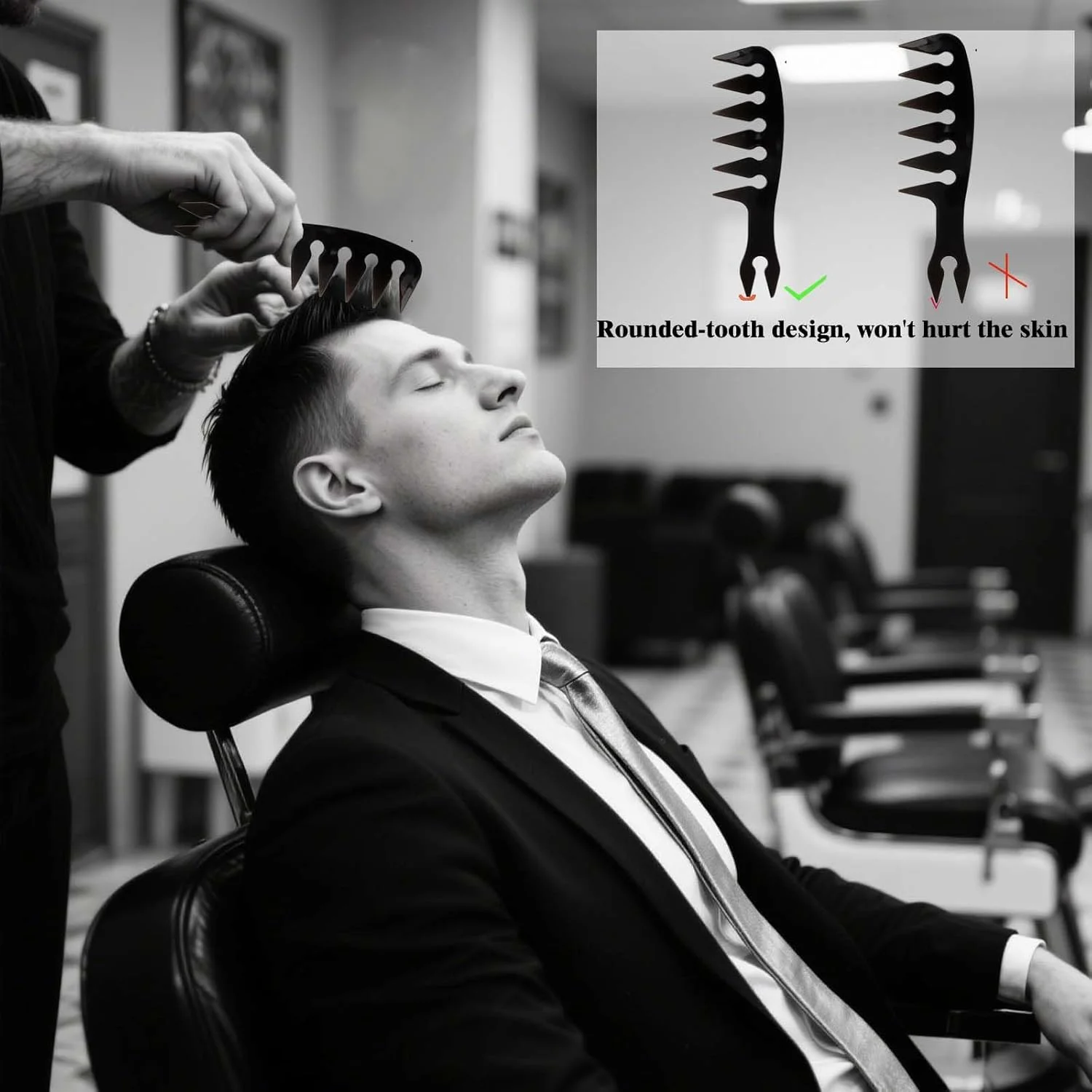 ست حالت دهنده مو مردانه Flomiara شامل 4 عدد شانه مو، شانه با دندانه پهن بافت دار آرایشگری، مناسب برای مدل موهای کویف، پمپادور، آندرکات، مناسب برای انواع مدل موهای مردانه، وینتیج، مناسب برای استفاده در منزل و توسط آرایشگران