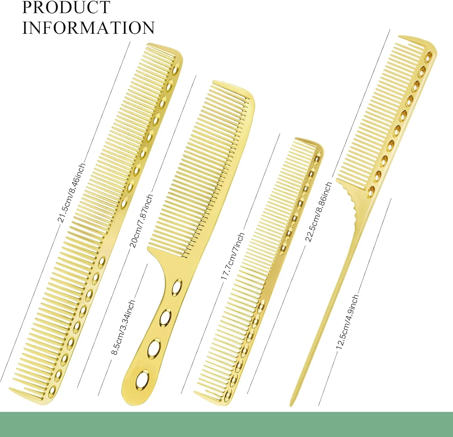 ست شانه فلزی 4 در 1 CestoMen: شانه حالت دهنده آلومینیومی برای آرایشگاه و استایل، رزگلد، طلایی، نقره ای