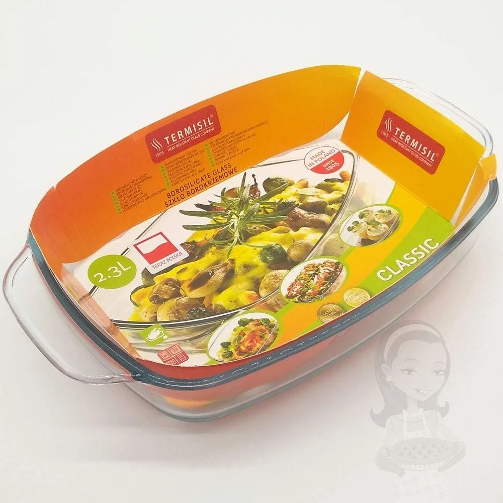 ظرف مستطیلی پیرکس ترمیسیل، 2.3 لیتر، شیشه بوروسیلیکات (مقاوم در برابر حرارت)، مناسب برای اجاق گاز، اجاق برقی و فر.