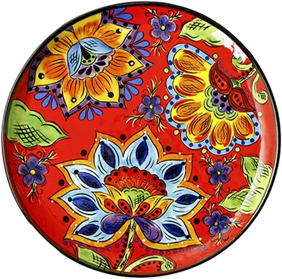 بشقاب سرامیکی گرد آمریکایی رترو با روکش زیر لعابی، نفیس و کاربردی، مقاوم در برابر حرارت بالا - آتش 6.5 اینچ (مقعر و محدب راه راه)