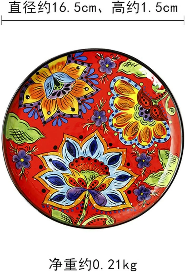 بشقاب سرامیکی گرد آمریکایی رترو با روکش زیر لعابی، نفیس و کاربردی، مقاوم در برابر حرارت بالا - آتش 6.5 اینچ (مقعر و محدب راه راه)