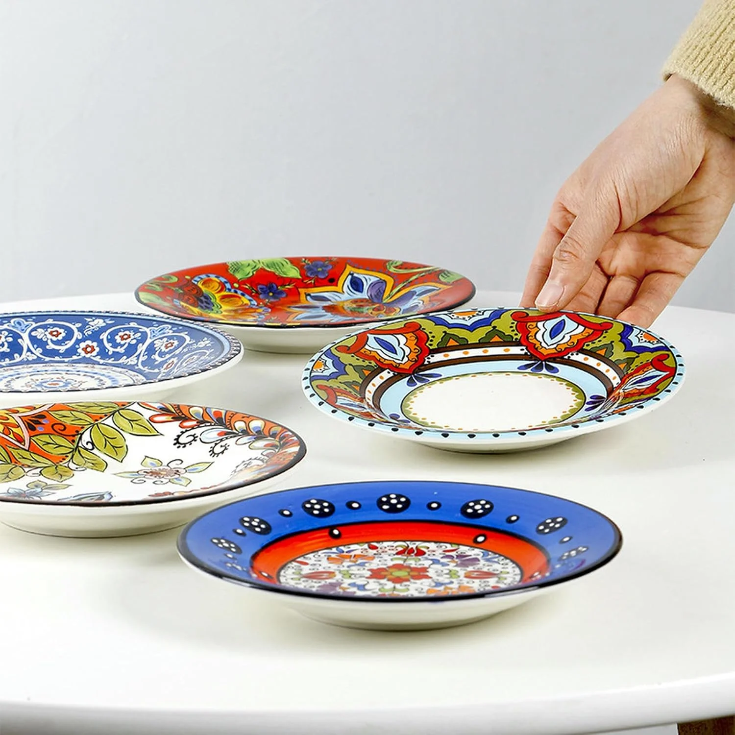 بشقاب سرامیکی گرد آمریکایی رترو با روکش زیر لعابی، نفیس و کاربردی، مقاوم در برابر حرارت بالا - آتش 6.5 اینچ (مقعر و محدب راه راه)