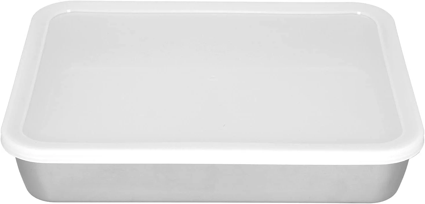 سینی فر استیل ضد زنگ نچسب، جعبه نگهداری مواد غذایی با درب و لبه عمیق برای پخت و پز در آشپزخانه (M)