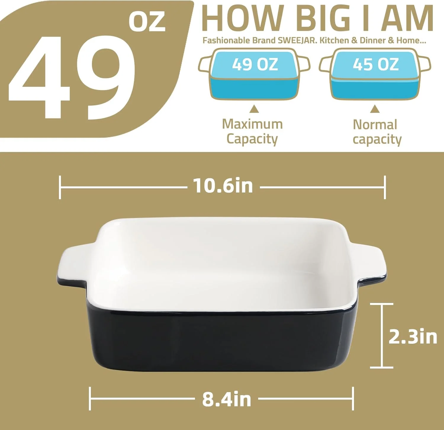 ظرف پخت سرامیکی Sweejar، قالب پخت کیک 8x8 برای براونی، ظروف پخت مربعی چینی با دسته دوتایی برای سوفله، لازانیا، شام خانوادگی (سرمه ای) ظرف پخت سرامیکی Sweejar، قالب پخت کیک 8x8 برای براونی، ظروف پخت مربعی چینی با دسته دوتایی برای سوفله، لازانیا، شام خانوادگی (سرمه ای)